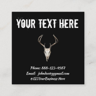 Hjort Skull Antler Black Square, Affärskort Fyrkantigt Visitkort