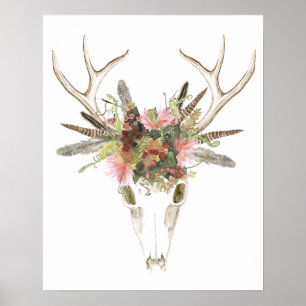 Hjort Skull & blommor Poster