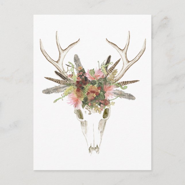 Hjort Skull & blommor Vykort (Framsida)