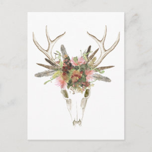 Hjort Skull & blommor Vykort