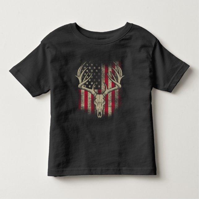 Hjort Skull Hunter American Flagga Hjort Hunting U T Shirt (Framsida)