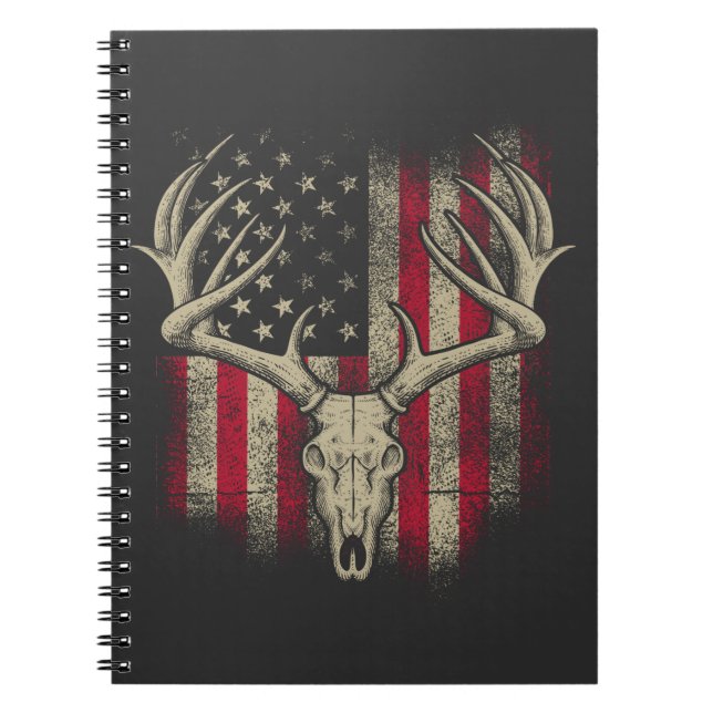 Hjort Skull Hunter American Flagga Hunting USA Anteckningsbok (Framsidan)