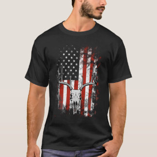 Hjort Skull med Antlers och American Flagga T Shir Shirt