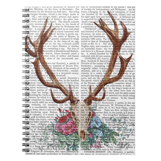 Hjort Skull med blommor 2 Anteckningsbok Med Spiral (Framsidan)