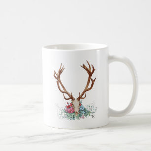 Hjort Skull med blommor 2 Kaffemugg
