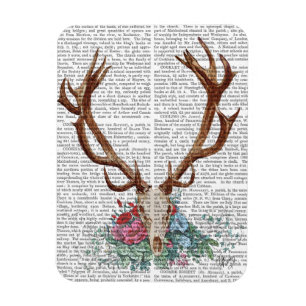 Hjort Skull med blommor 2 Magnet