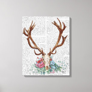 Hjort Skull med blommor Canvastryck