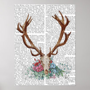 Hjort Skull med blommor Poster