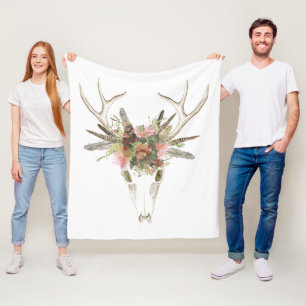 Hjort Skull och blommor Fleecefilt