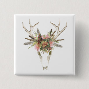 Hjort Skull och blommor Knapp