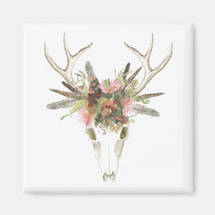 Hjort Skull och blommor Magnet