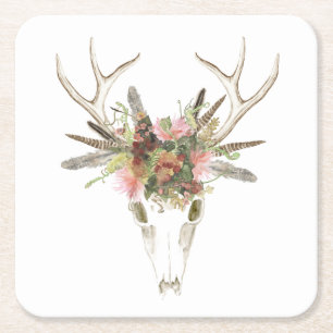 Hjort Skull och blommor Underlägg Papper Kvadrat
