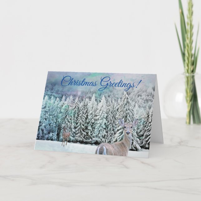Hjort Snöblått julkort Kort (Framsida)