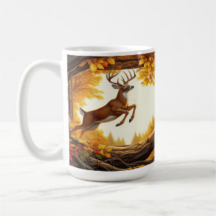Hjort som går genom en höstskog kaffemugg