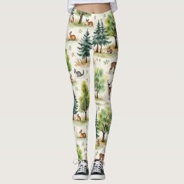 Hjort Squirrels Rabbits Seamless Mönster Leggings