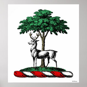 Hjort Stag av Träd Heraldic Vapensköld Emblem Poster