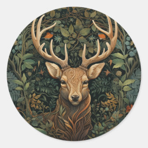 Hjort Stag med Antlers i Magic Forest Runt Klistermärke