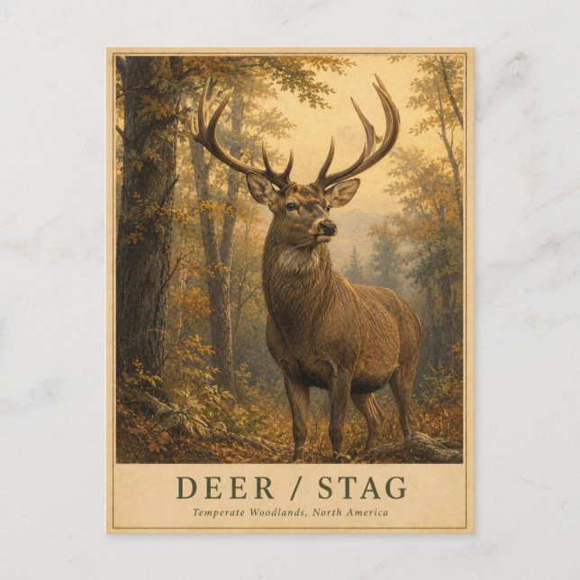Hjort Stag Skogsbärande VINTAGE Vykort (Framsida)