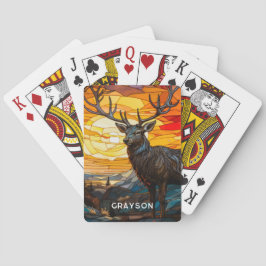 Hjort Sunset Woodland Mountain Personlig Namn Casinokort