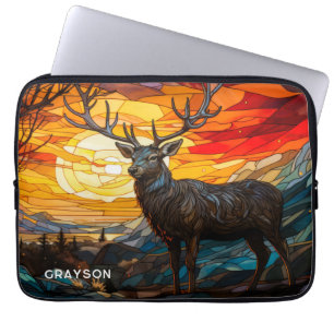 Hjort Sunset Woodland Mountain Personlig Namn Laptop Fodral