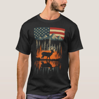 Hjort Usa Flagga Utomhus Vandring T Shirt