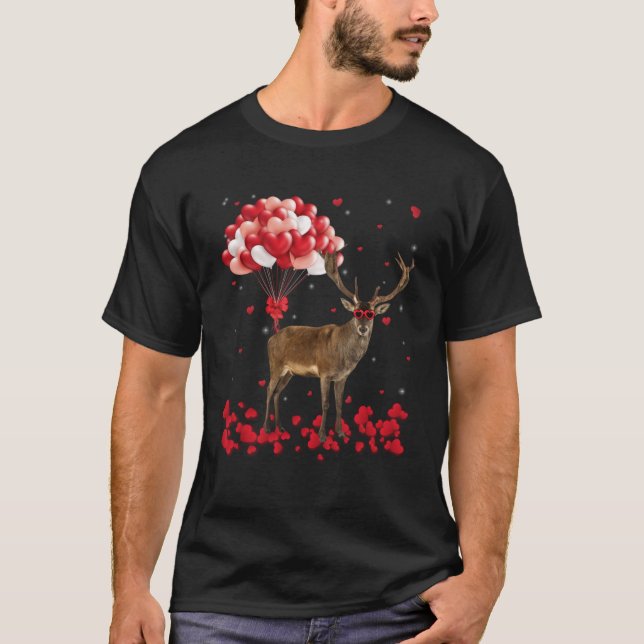 Hjort Valentine Day Heart Animals T Shirt (Framsida)