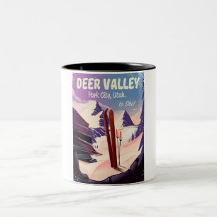 Hjort Valley, Park City, Utah, Ski reseaffisch. Två-Tonad Mugg