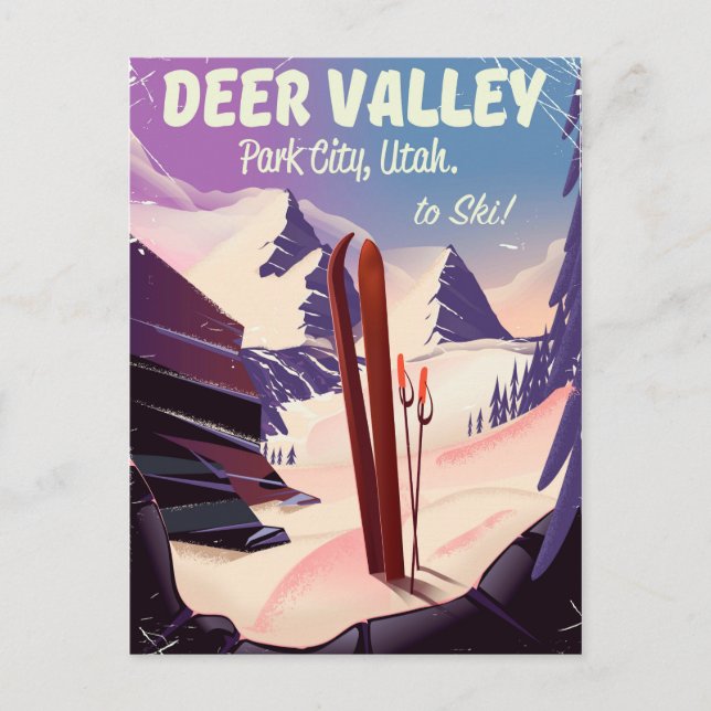 Hjort Valley, Park City, Utah, Ski-reseaffisch. Vykort (Framsida)