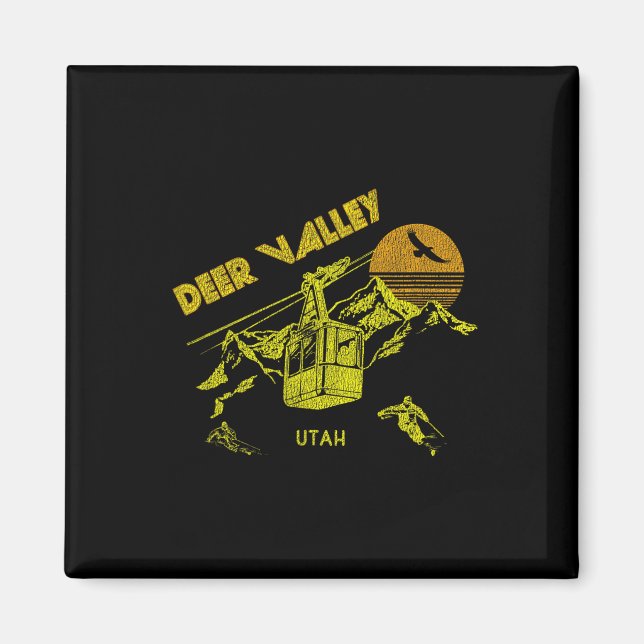 Hjort Valley Utah Retro Skiing Tee Magnet (Framsidan)