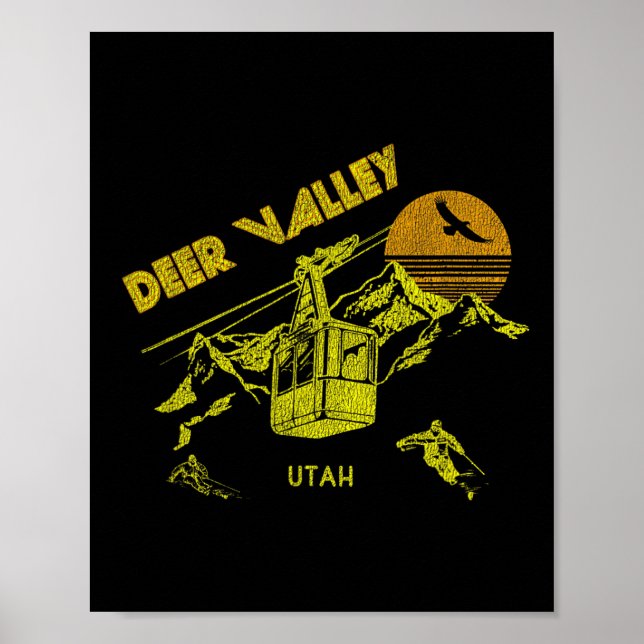 Hjort Valley Utah Retro Skiing Tee Poster (Framsidan)