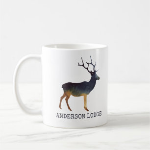 Hjort, vattenfärg med text kaffemugg