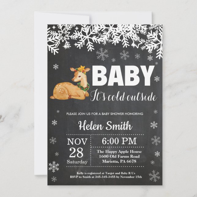 Hjort Vinter Baby Shower Kritskriftsinbjudan Inbjudningar (Framsida)
