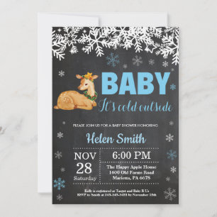 Hjort Vinter Pojke Baby Shower Kritskriftsbräda Inbjudningar