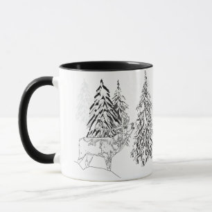 Hjort, vinter, skog, Julgranar, monokrom Mugg