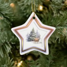 Hjort Vinter Skog Stjärna Ornament