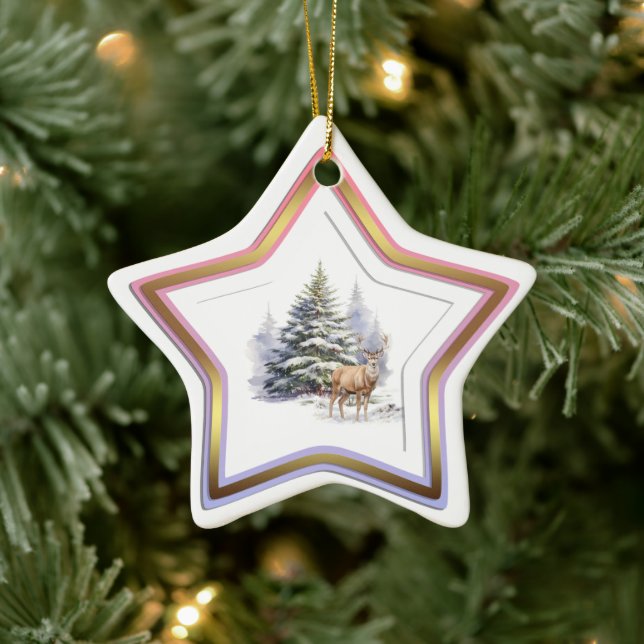 Hjort Vinter Skog Stjärna Ornament (Träd)