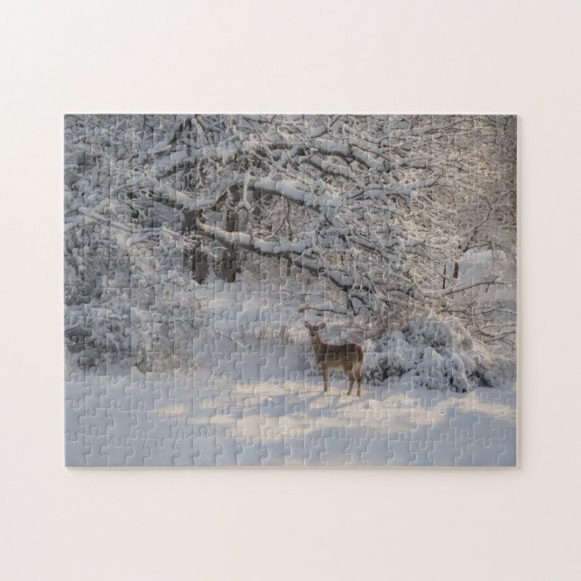 Hjort Vinter Snö Scen Pussel (Horisontell)
