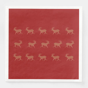 Hjort Walking Festive Mönster Red Brown Background Pappersservett