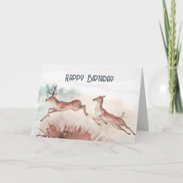 Hjort Watercolor Birthday Kort (Framsida)