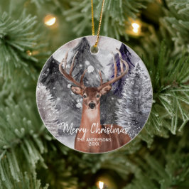 Hjort Watercolor Buck in Forest jul Ornament