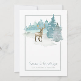 Hjort Watercolor Winter Woodland jul Julkort