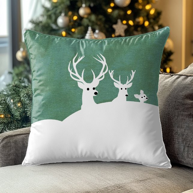 Hjort White Sage Grönt Reindeer-familjen Kudde (Skapare uppladdad)