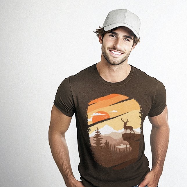 Hjort Wildlife Graphic Brown T Shirt (Deer Wildlife Graphic Brown T-Shirt)