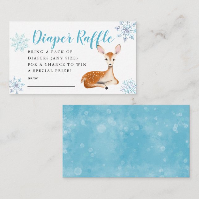 Hjort Winter Baby Shower Blue Diaper Raffle Biljet Tilläggskort (Fram/baksida)