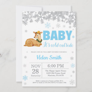 Hjort Winter Blue Boy Baby Shower Snowflake Inbjudningar