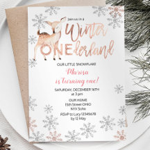 Hjort Winter ONEderland Birthday Inbjudan Ro Guld