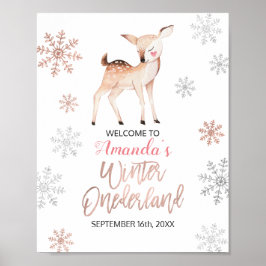 Hjort Winter Snöflingor ONEderland Birthday Välkom Poster