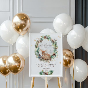 Hjort Winter Woodland Baby Shower Välkommen Poster