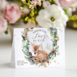 Hjort Winter Woodland-Kallet utanför babyduschen Tack Kort