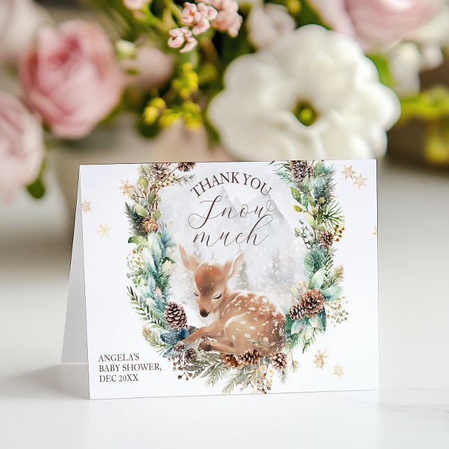 Hjort Winter Woodland-Kallet utanför babyduschen Tack Kort (Skapare uppladdad)
